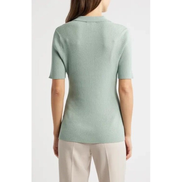 Tahari ASL Women's Warm And Cozy Rib-Knit Polo Sweater Top Dusty Aqua Size S - Picture 5 of 5